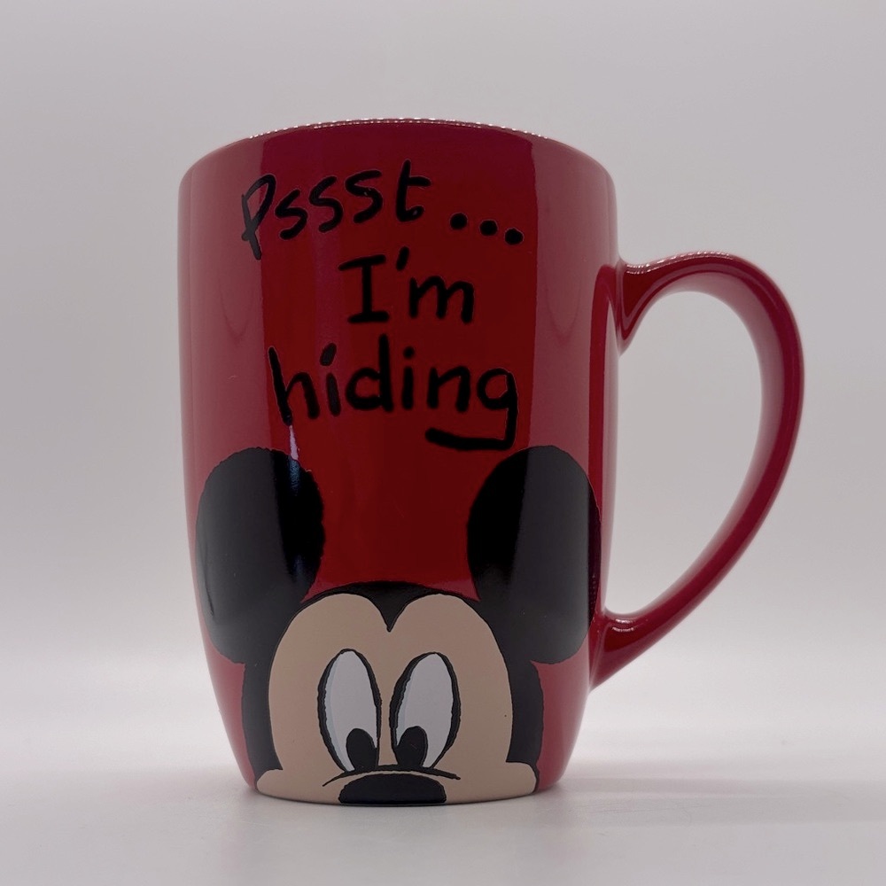 Disney Store Mickey Mouse Red Mug -“Psst I’m Hiding”